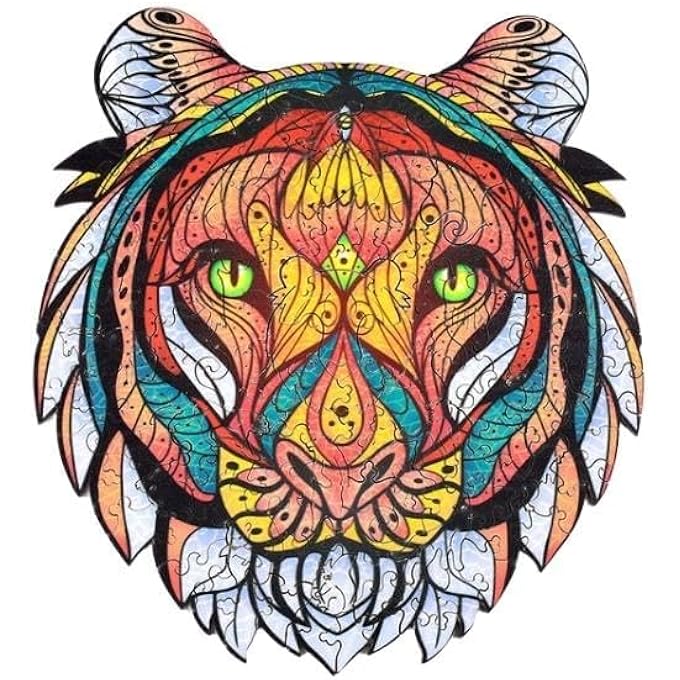 WOODEN JIGSAW PUZZLES, 3D WOODEN ANIMALS SHAPED PUZZLES, BEST GIFT FOR ADULTS AND KIDS DIY PUZZLE PIECE, COLORFUL UNIQUE SHAPED TIGER PUZZLES A5-5.8 X 8.2 IN - Image 4